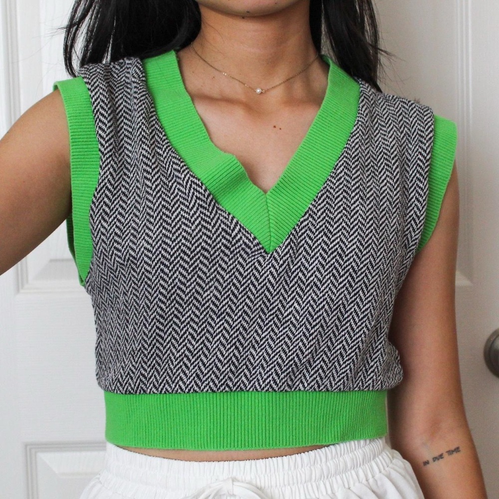 Zara Green and Black Knit Tank Top